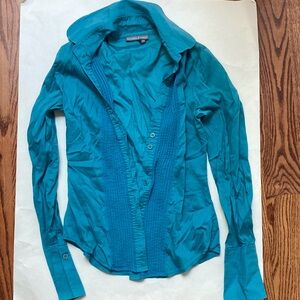 Teal Women's Pintuck Front Button-Down Shirt